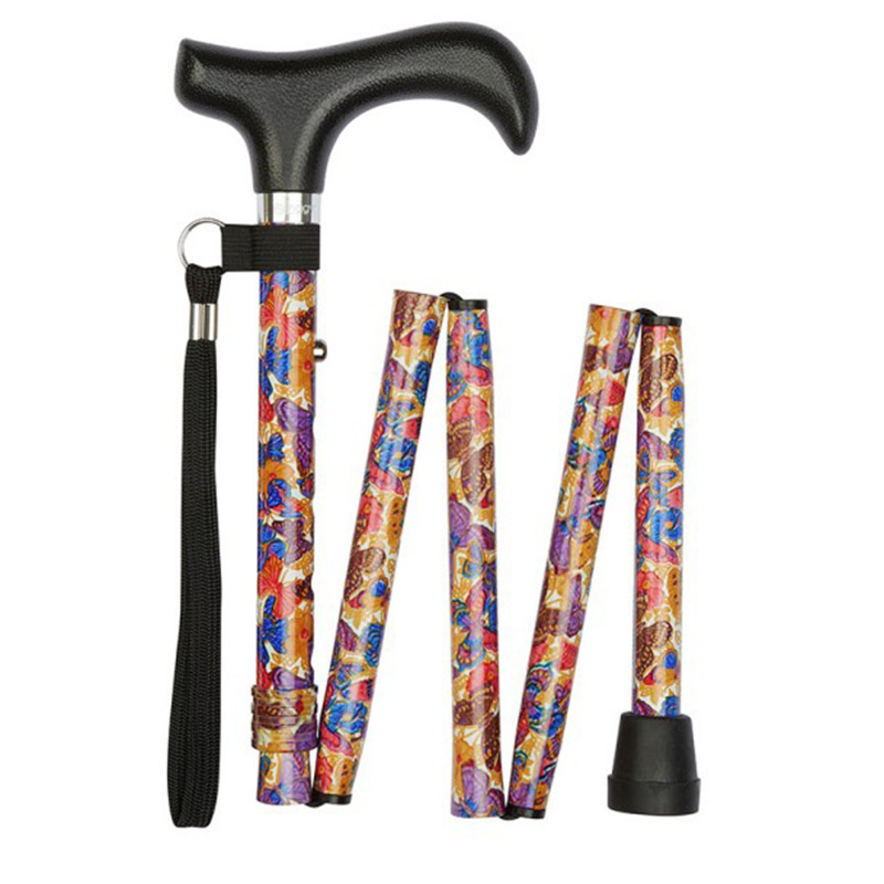 Ziggy Butterfly Height-Adjustable Folding Walking Stick with Derby Handle