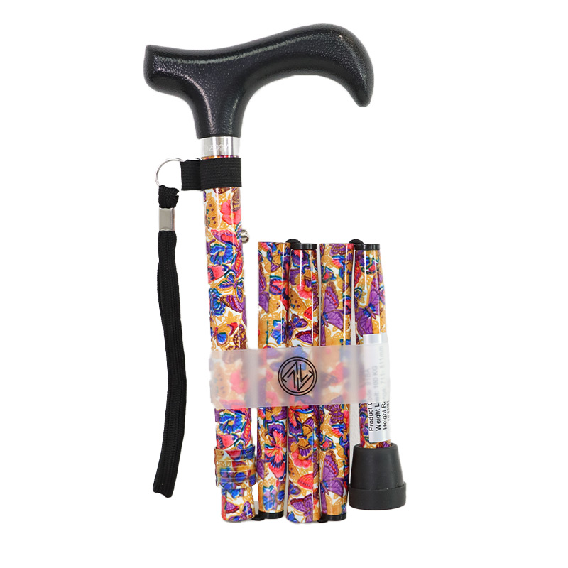 Ziggy Butterfly Pattern Short Height-Adjustable Folding Walking Stick