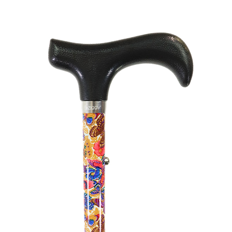 Ziggy Butterfly Height-Adjustable Folding Walking Stick with Derby Handle