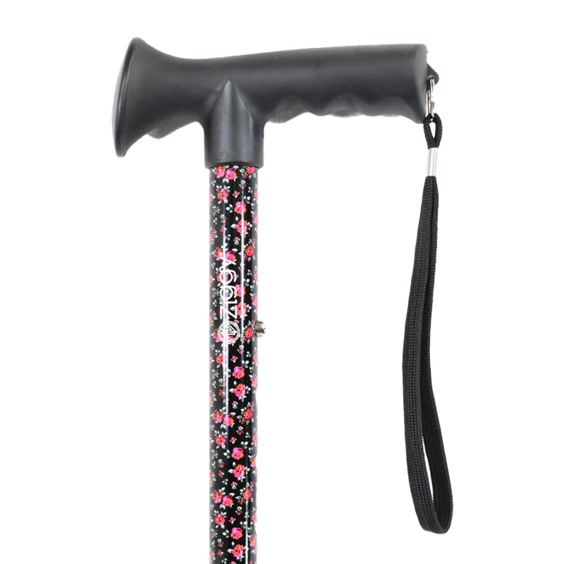 Ziggy Floral Height-Adjustable Folding Walking Stick with Gel Handle