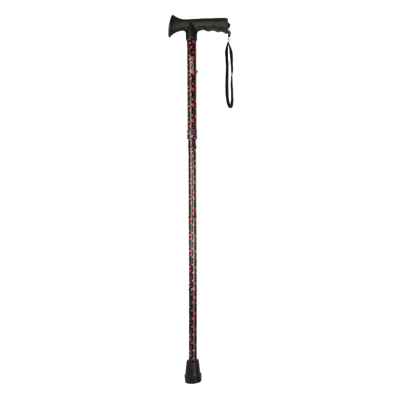 Ziggy Floral Height-Adjustable Folding Walking Stick with Gel Handle