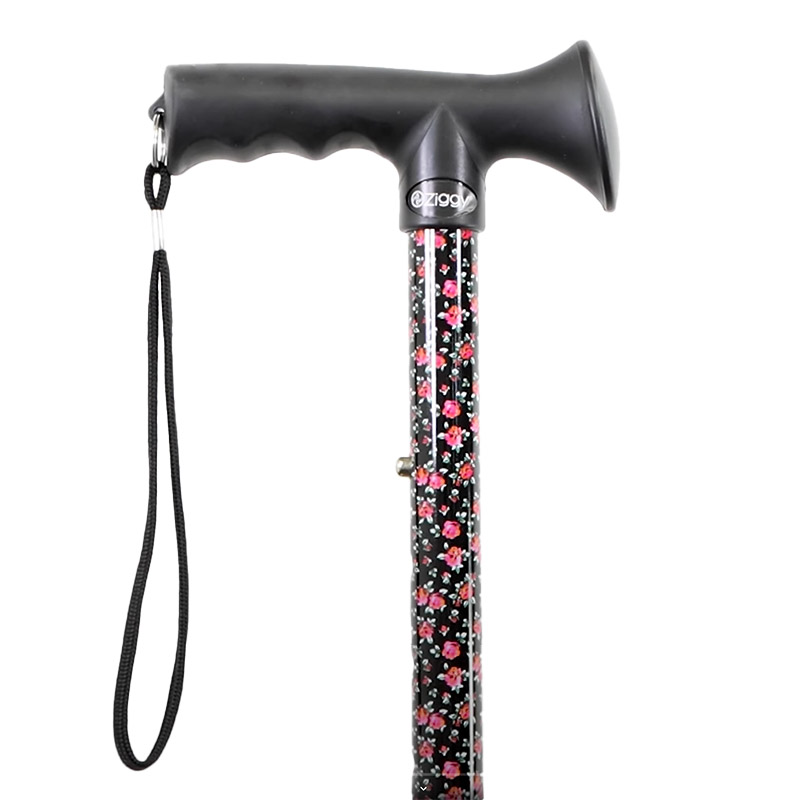 Ziggy Floral Height-Adjustable Folding Walking Stick with Gel Handle