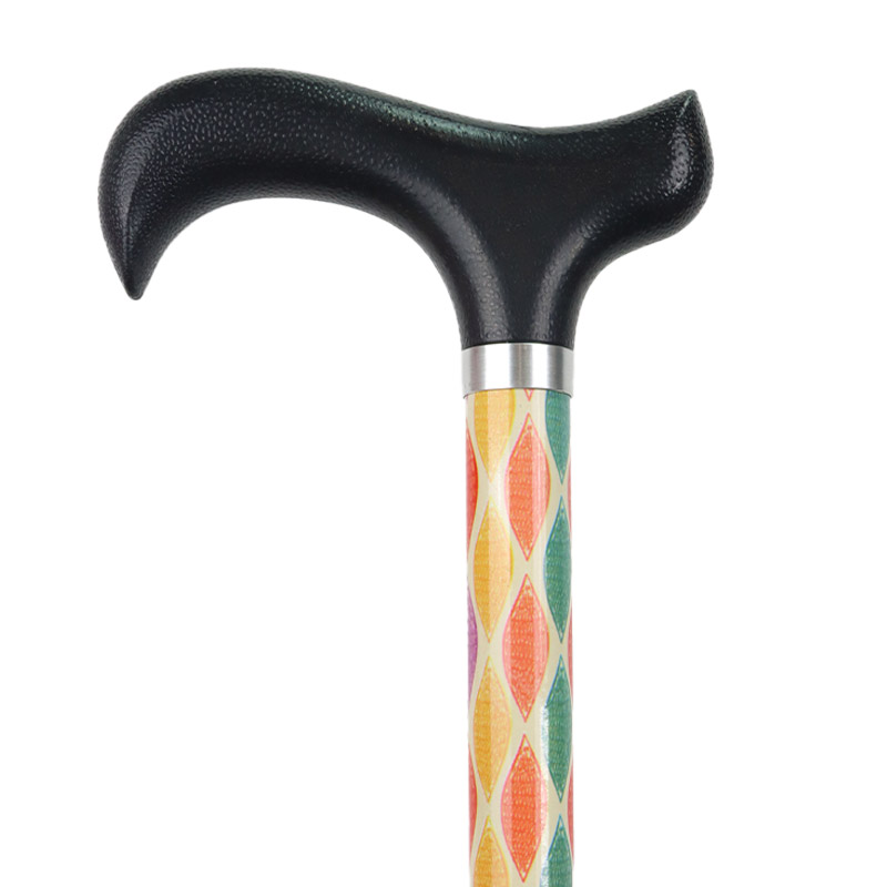 Ziggy Leaf Pattern Height-Adjustable Walking Stick with Derby Handle