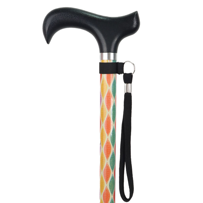 Ziggy Leaf Pattern Height-Adjustable Walking Stick with Derby Handle