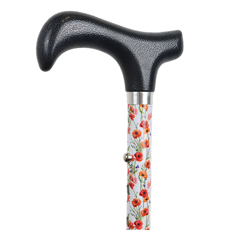 Ziggy Poppy-Pattern Short Height-Adjustable Folding Walking Stick