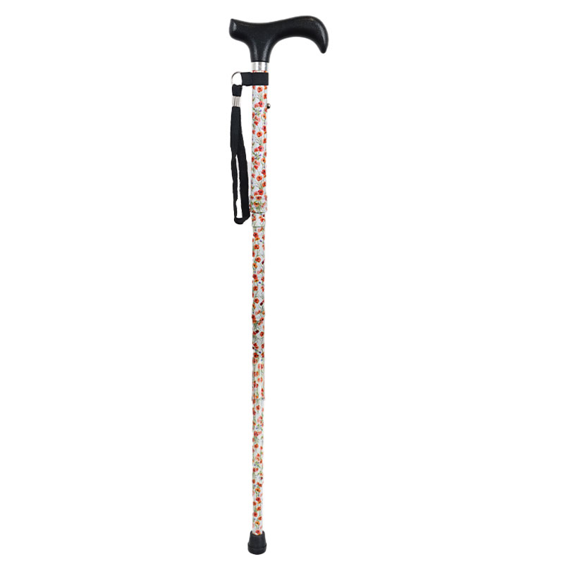 Ziggy Poppy-Pattern Short Height-Adjustable Folding Walking Stick