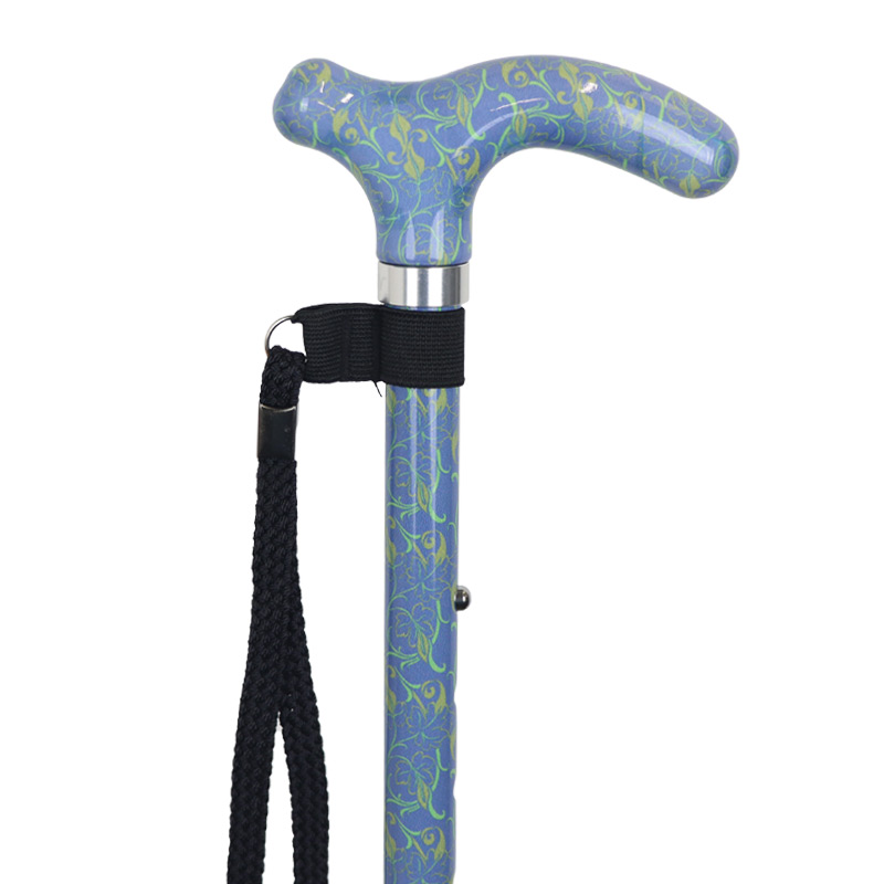 Ziggy Purple Leaf Pattern Petite Handle Folding Adjustable Walking Stick