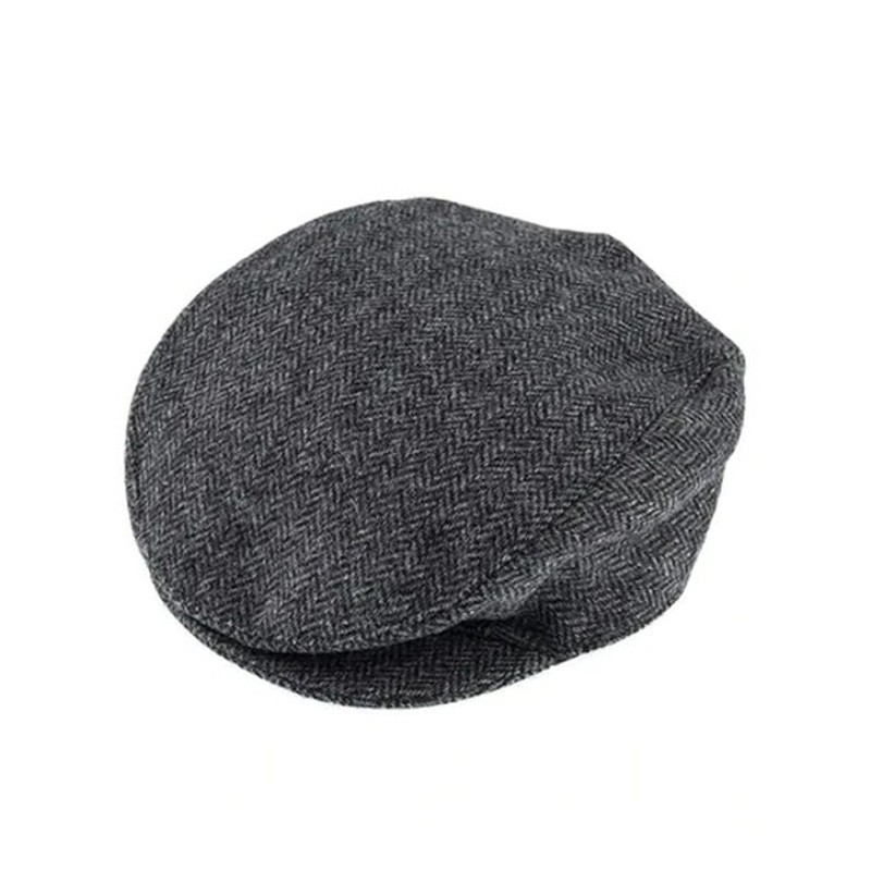 Dents Men's Abraham Moon Charcoal Herringbone Tweed Flat Cap