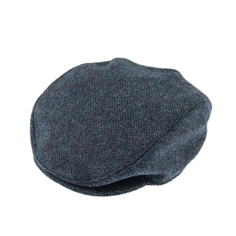 Dents Men's Abraham Moon Navy Herringbone Tweed Flat Cap