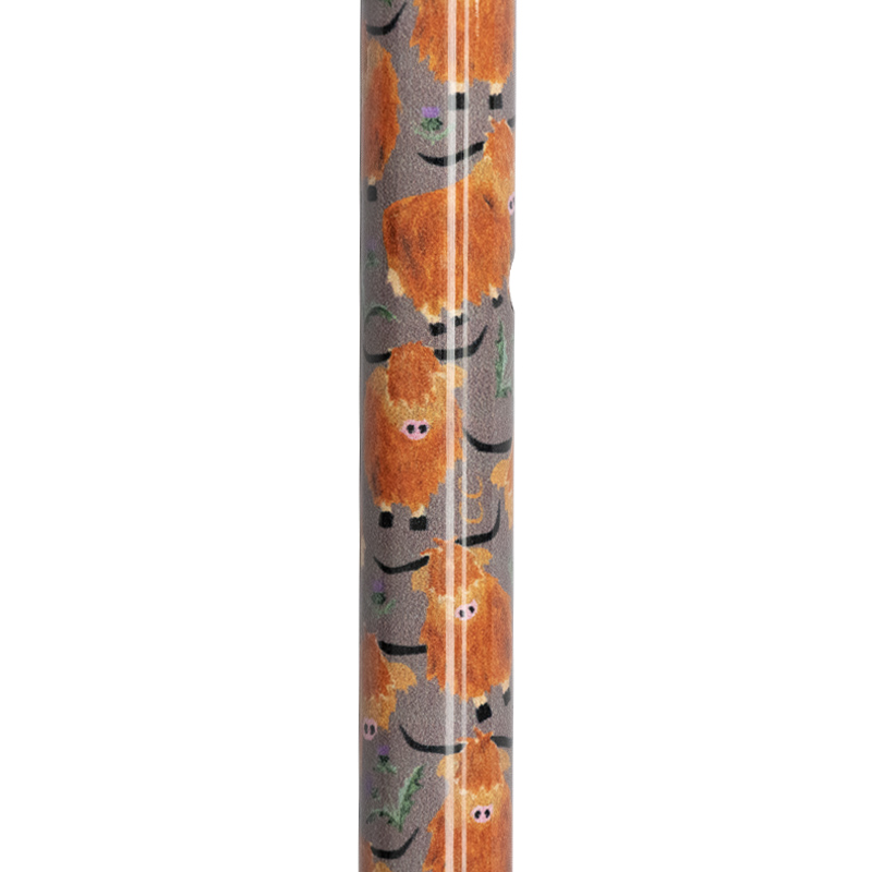 Adjustable Aluminium Derby Walking Stick with Highland Cows Design