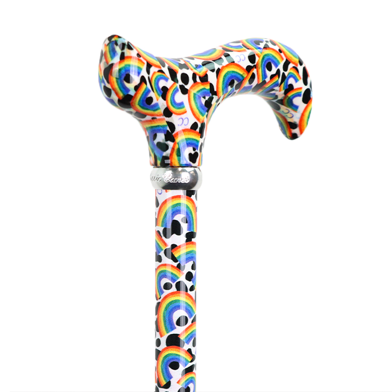 Adjustable Aluminium Derby Walking Stick with Rainbow Design