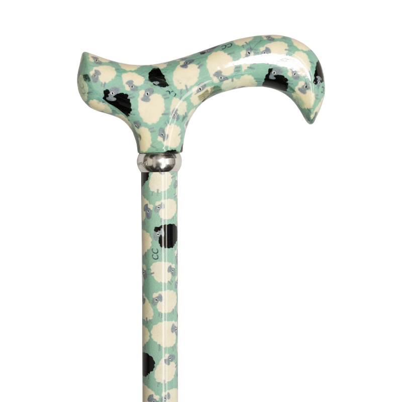 Adjustable Aluminium Derby Walking Stick with The Black Sheep Design