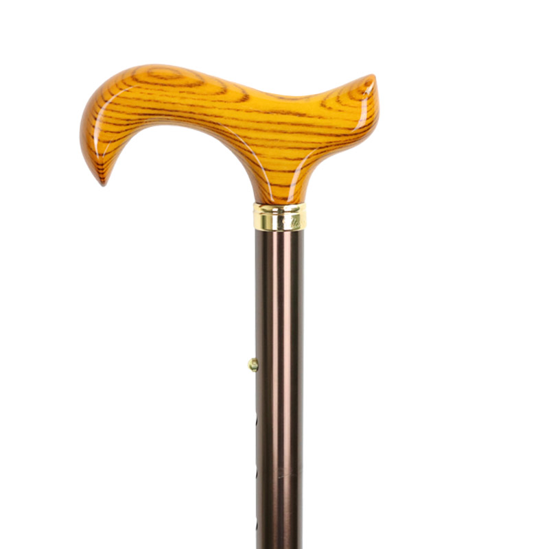Adjustable Folding Ash Derby Handle Walking Stick with Checkered Wallet