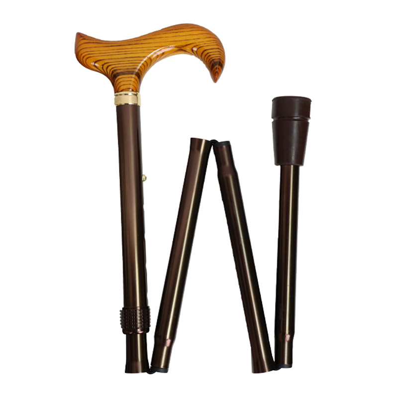 Adjustable Folding Ash Derby Handle Walking Stick with Checkered Wallet