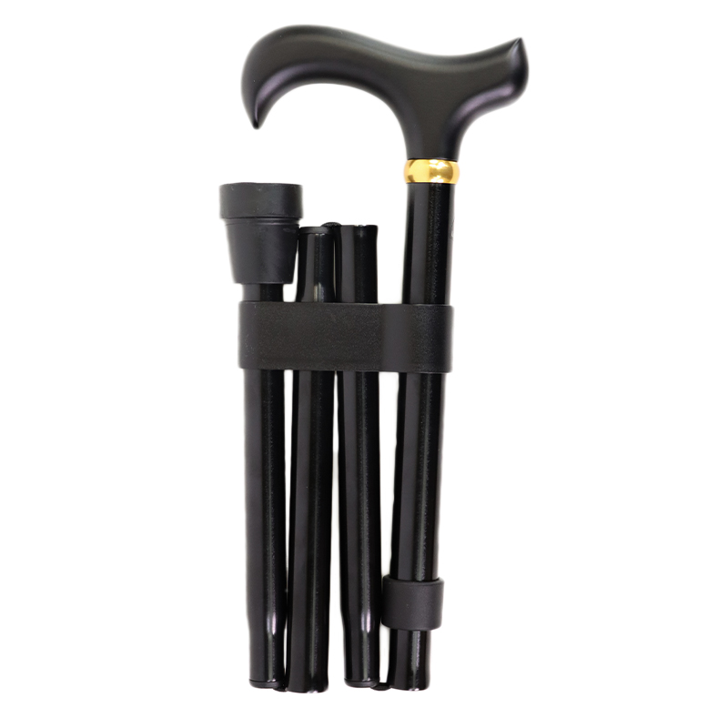 Adjustable Folding Black Derby Handle Walking Stick