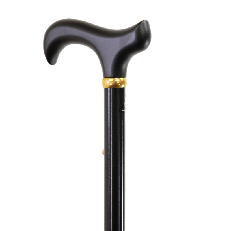 Adjustable Folding Black Derby Handle Walking Stick
