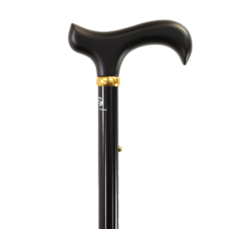 Adjustable Folding Black Derby Handle Walking Stick