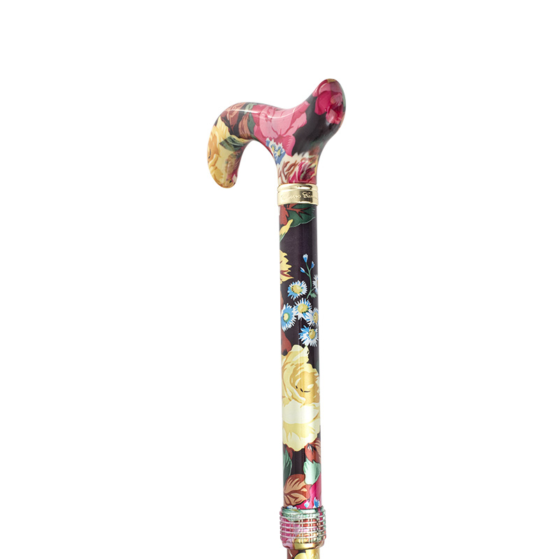 Adjustable Folding Elite Derby Handle Multi-Floral Walking Stick