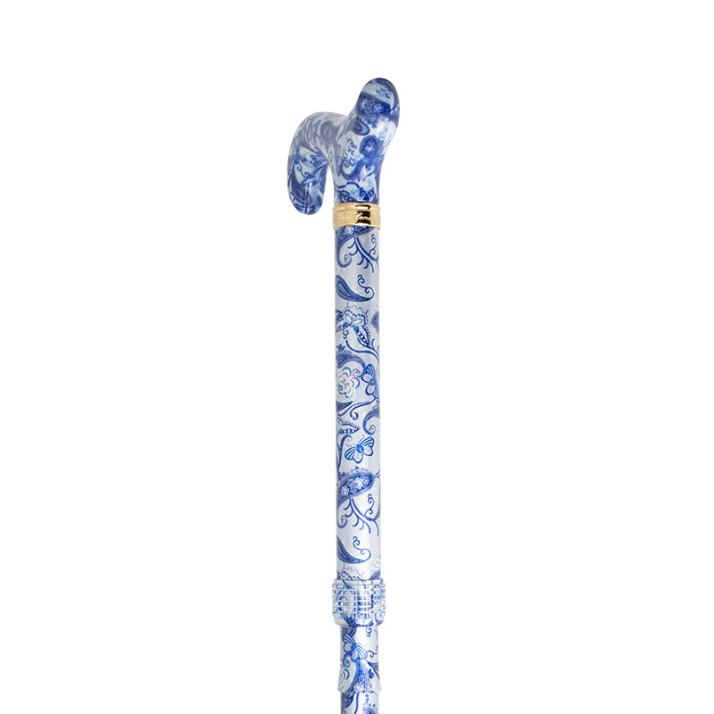 Adjustable Folding Fashion Derby Handle Blue Paisley and Butterflies Walking Stick