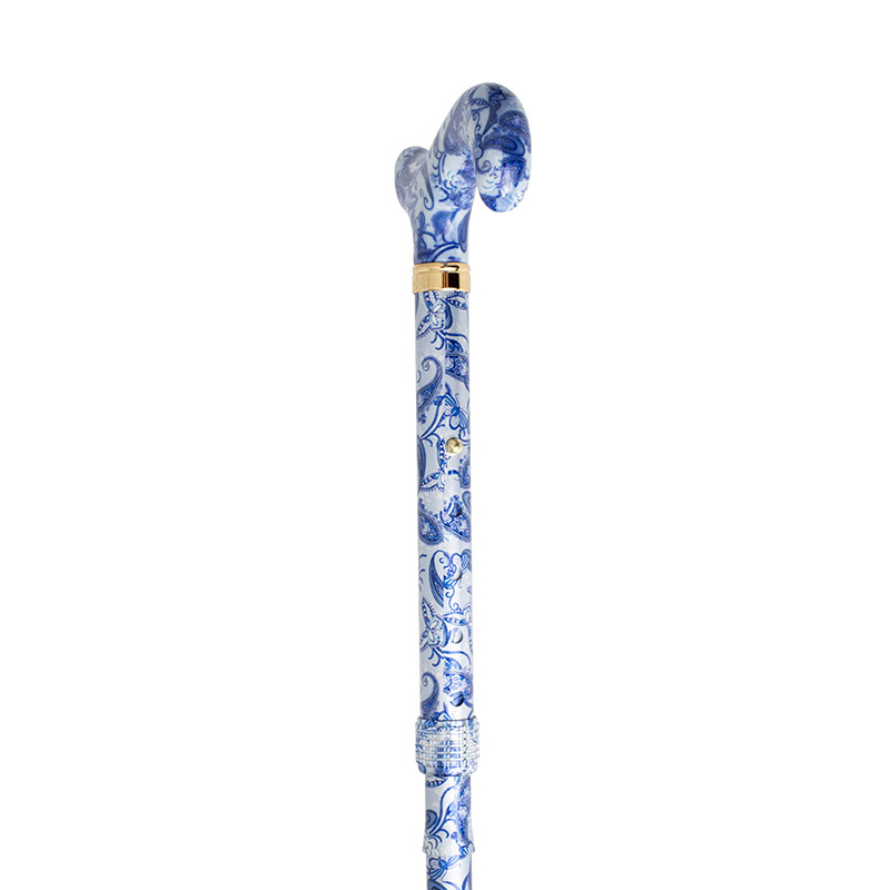 Adjustable Folding Fashion Derby Handle Blue Paisley and Butterflies Walking Stick