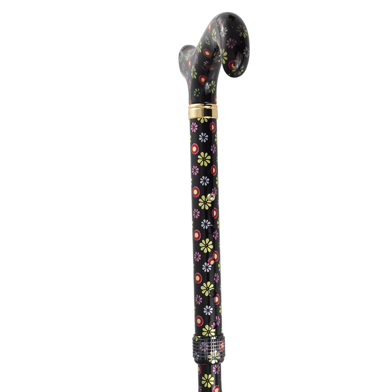 Adjustable Folding Fashion Derby Handle Dots and Daisies Walking Stick