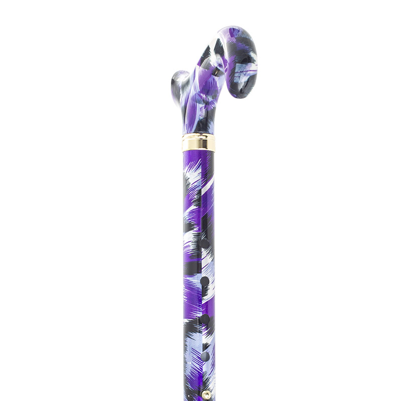 Adjustable Folding Fashion Derby Handle Purple Brushstrokes Walking Stick