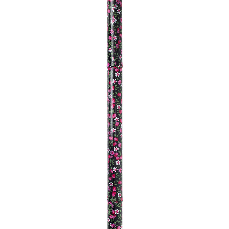 Adjustable Folding Fashion Value Derby Handle Black Floral Walking Cane