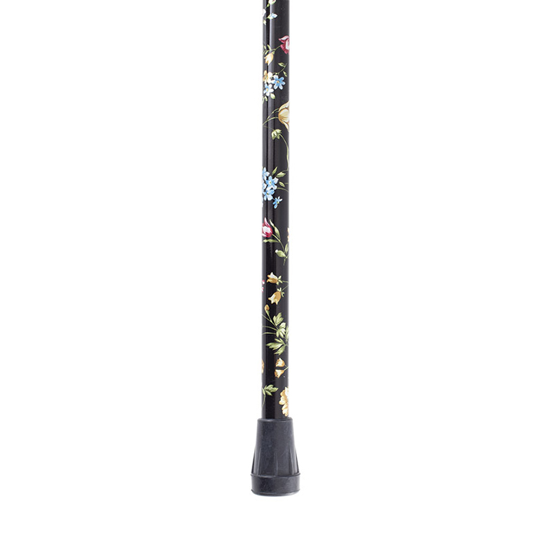 Adjustable Orthopaedic Black Floral Walking Cane with Flexyfoot Ferrule