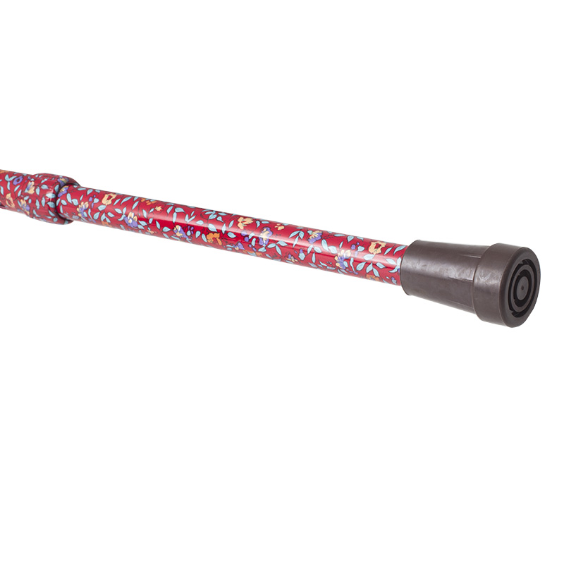 Adjustable Red Floral Patterned Derby Handle Walking Stick