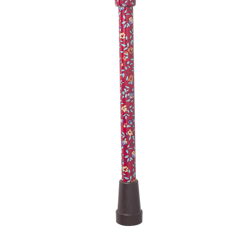 Adjustable Red Floral Patterned Derby Handle Walking Stick
