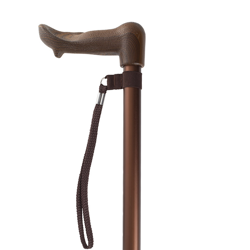 Adjustable Wood-Effect Anatomical Handle Bronze Walking Stick