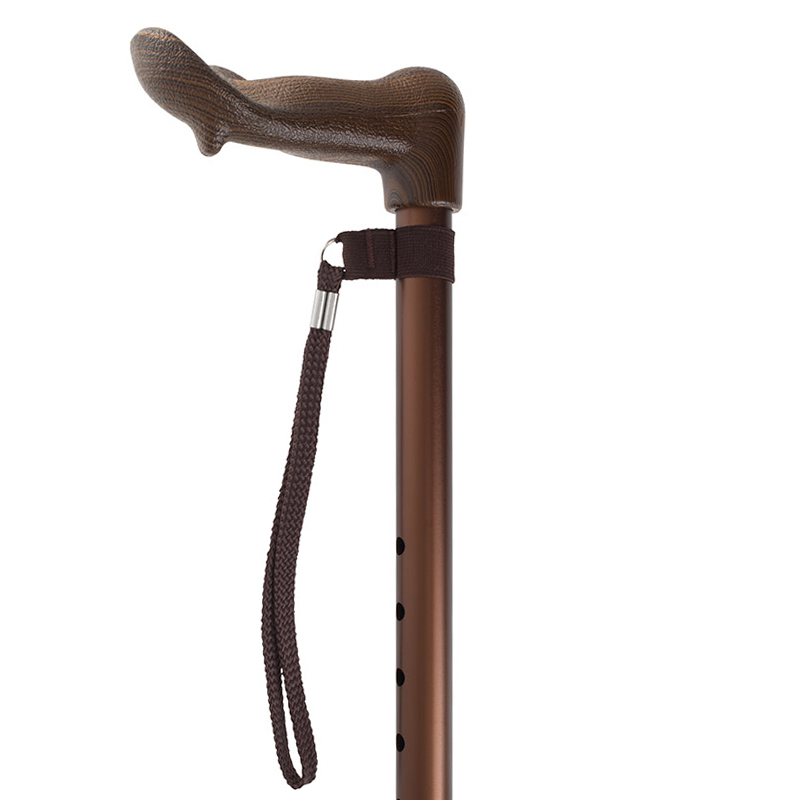 Adjustable Wood-Effect Anatomical Handle Bronze Walking Stick