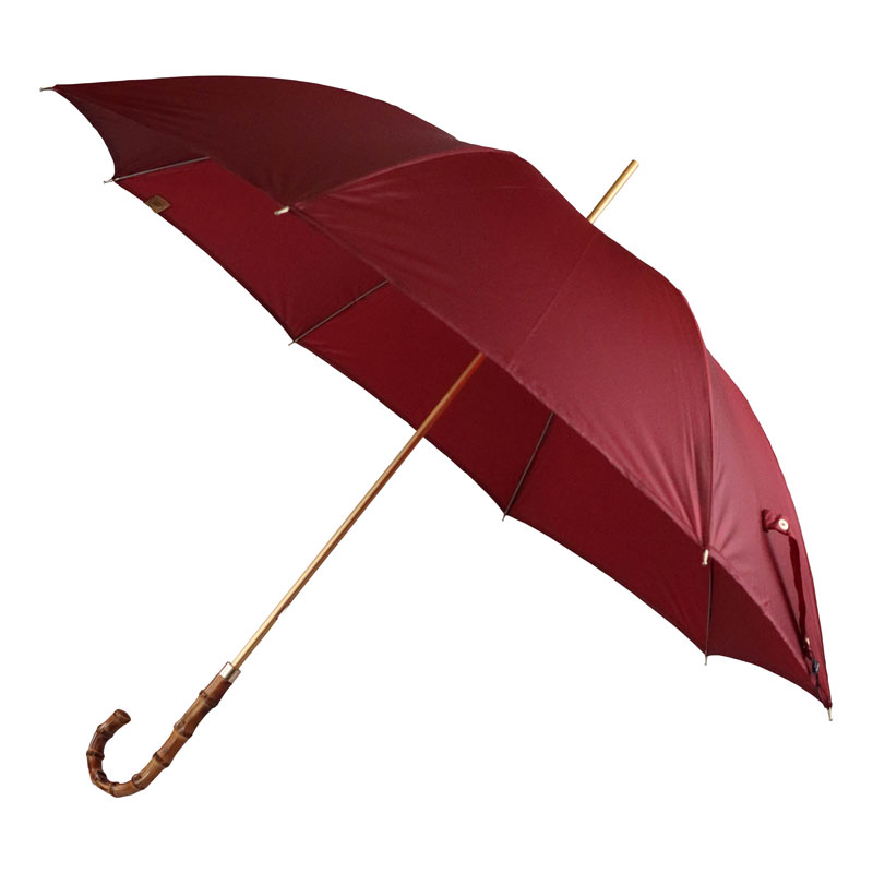 Bamboo Crook Handle Ladies Umbrella with Burgundy Canopy