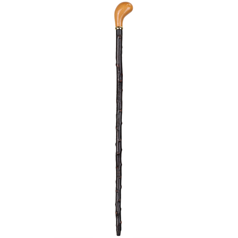 Beech Wood Pistol Grip Walking Stick with Brass Collar