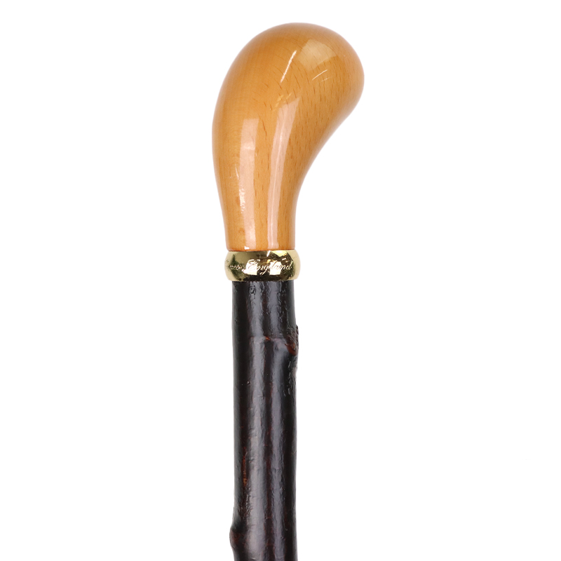 Beech Wood Pistol Grip Walking Stick with Brass Collar