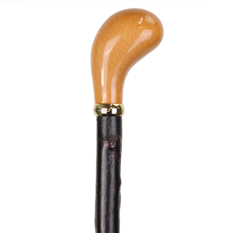 Beech Wood Pistol Grip Walking Stick with Brass Collar