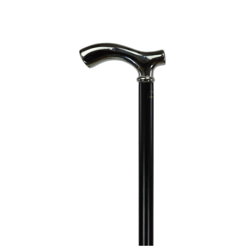 Embossed Chrome Men's Fritz walking cane, shiny black wood shaft 36