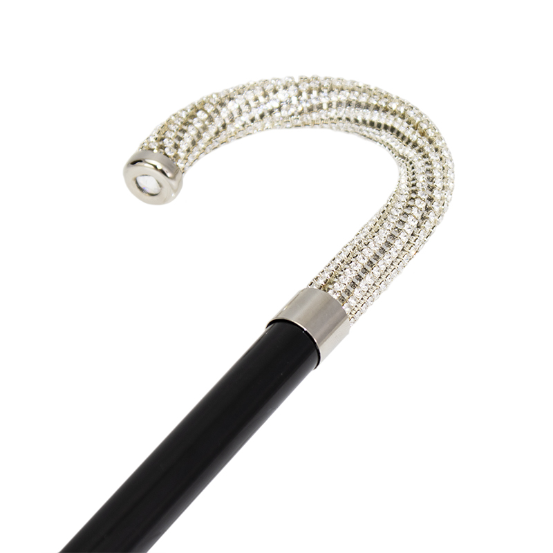 Black Hardwood Crook Cane with Swarovski Handle