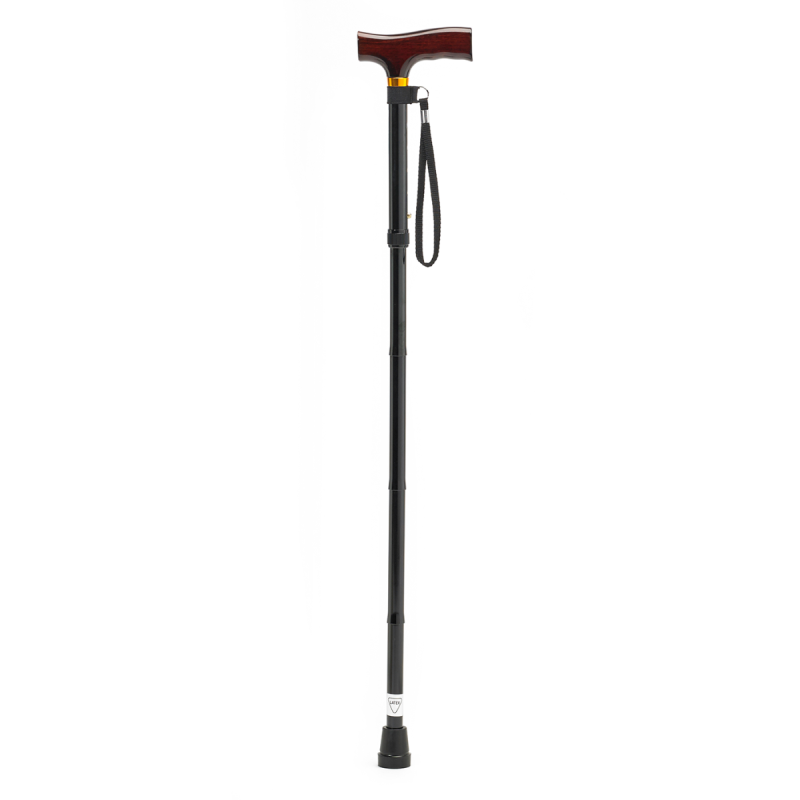 Black Height Adjustable Folding Cane with Crutch Handle and Flexyfoot Ferrule