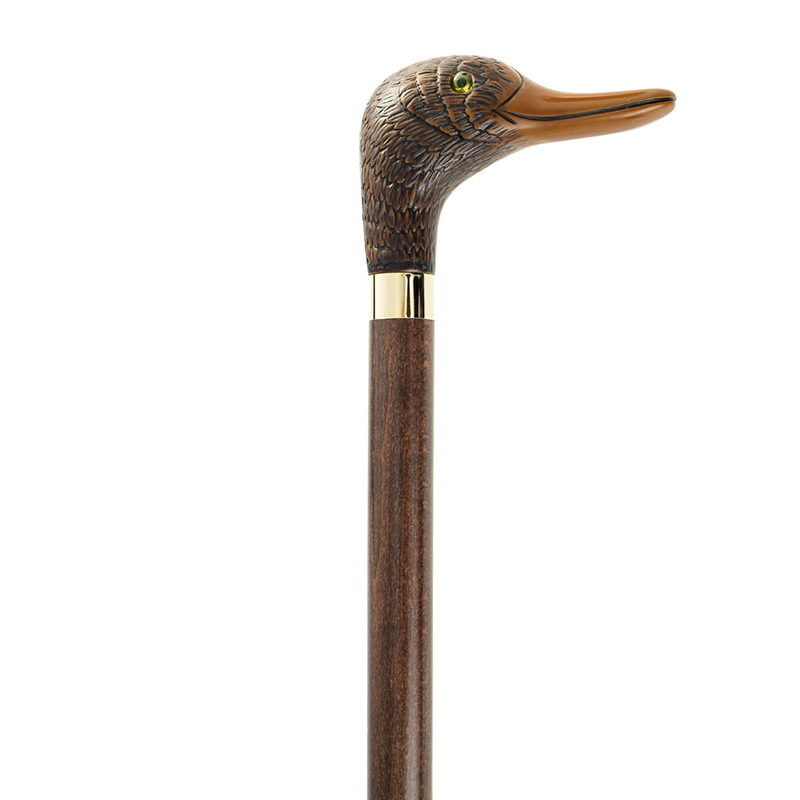 Brown Duck Head Walking Stick with Brass Collar
