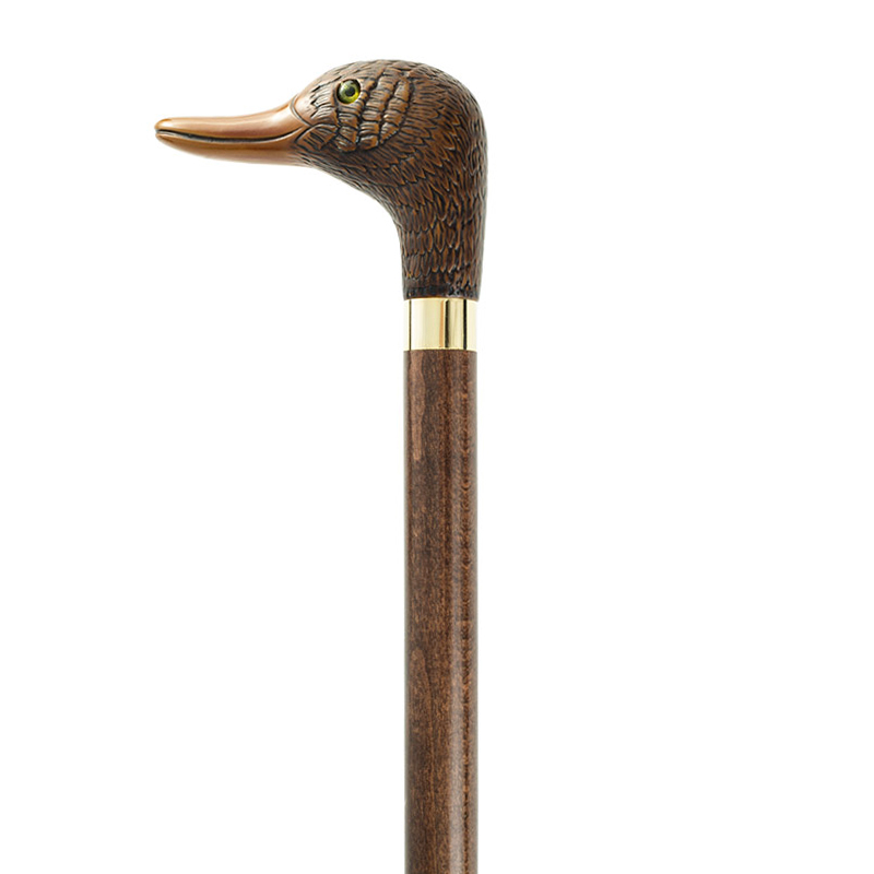 Brown Duck Head Walking Stick with Brass Collar