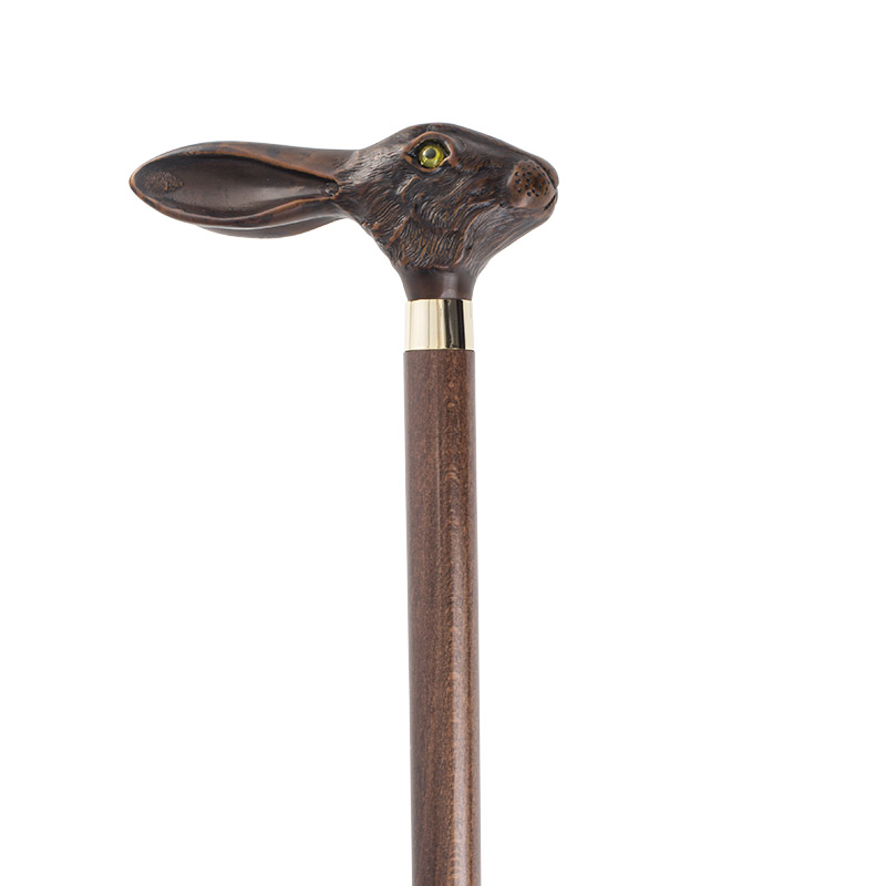 Collector's Brown Hare Head Hardwood Walking Cane with Metal Collar