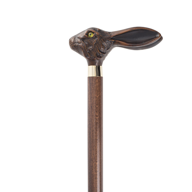 Collector's Brown Hare Head Hardwood Walking Cane with Metal Collar