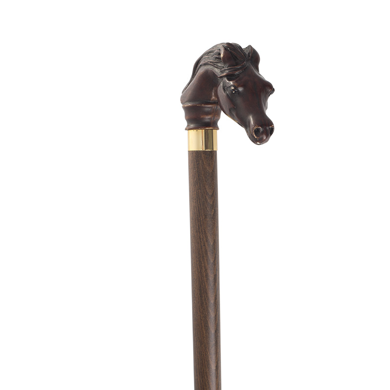 Brown Horse-Head Hardwood Cane