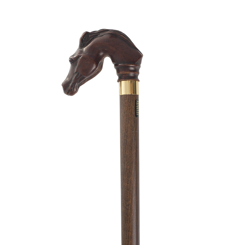 Brown Horse-Head Hardwood Cane