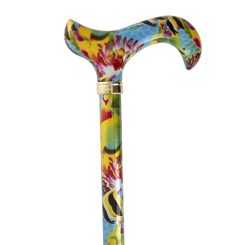 Height Adjustable Multi-Coloured Angel Fish Derby Walking Cane