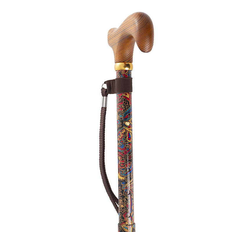 Height-Adjustable Folding Red Paisley Pattern Derby Walking Stick