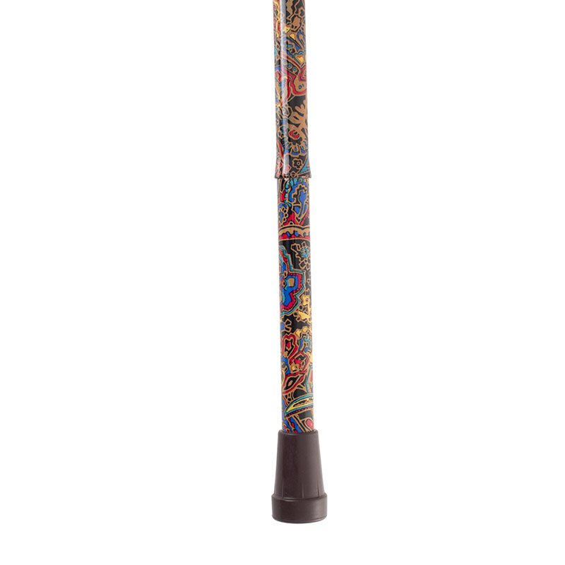 Height-Adjustable Folding Red Paisley Pattern Derby Walking Stick