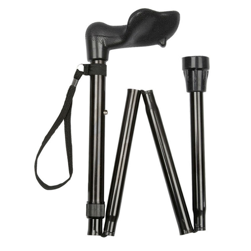 Adjustable Folding Black Anatomical Walking Stick