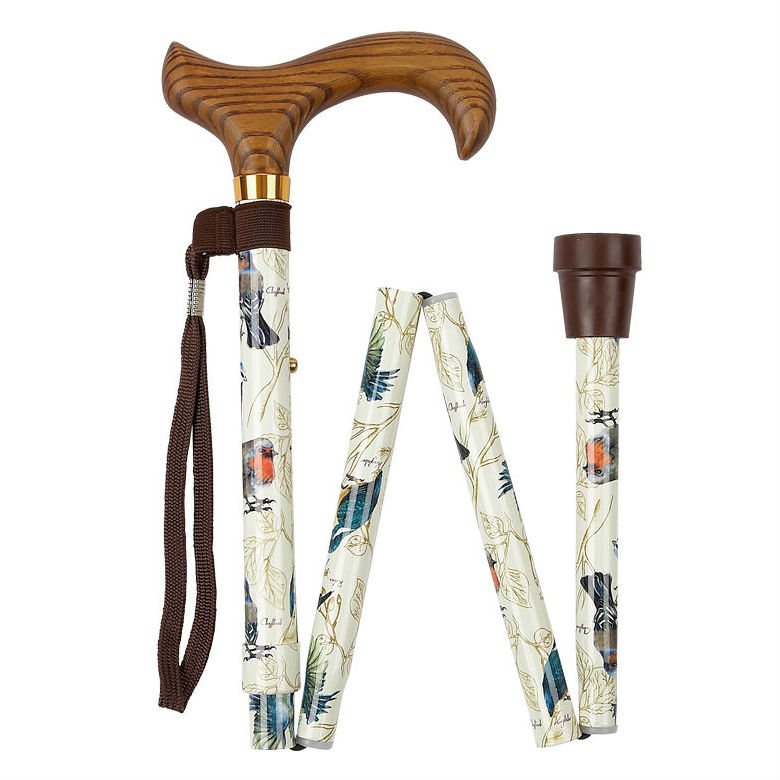 Height-Adjustable Garden Birds Sturdy Folding Walking Stick